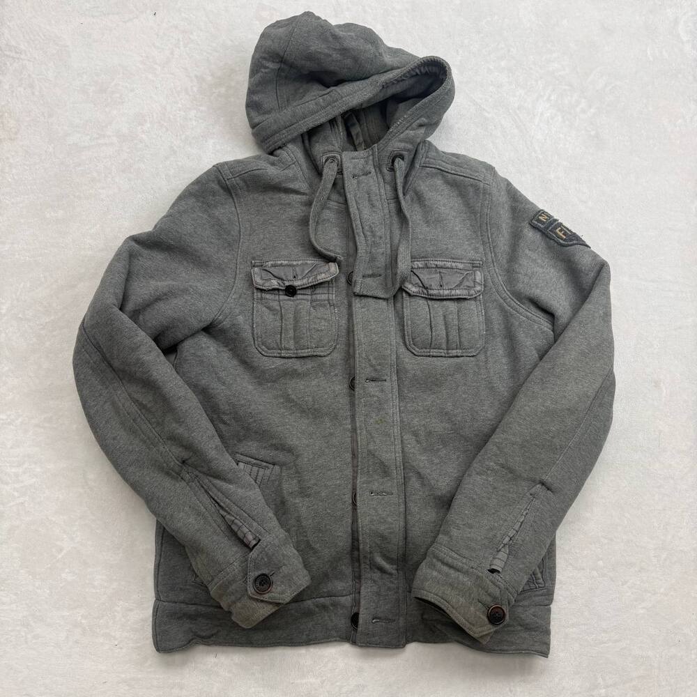 Abercrombie & Fitch Men's Full Zip Hooded Jacket Grey Size L Muscle Fit Quilted